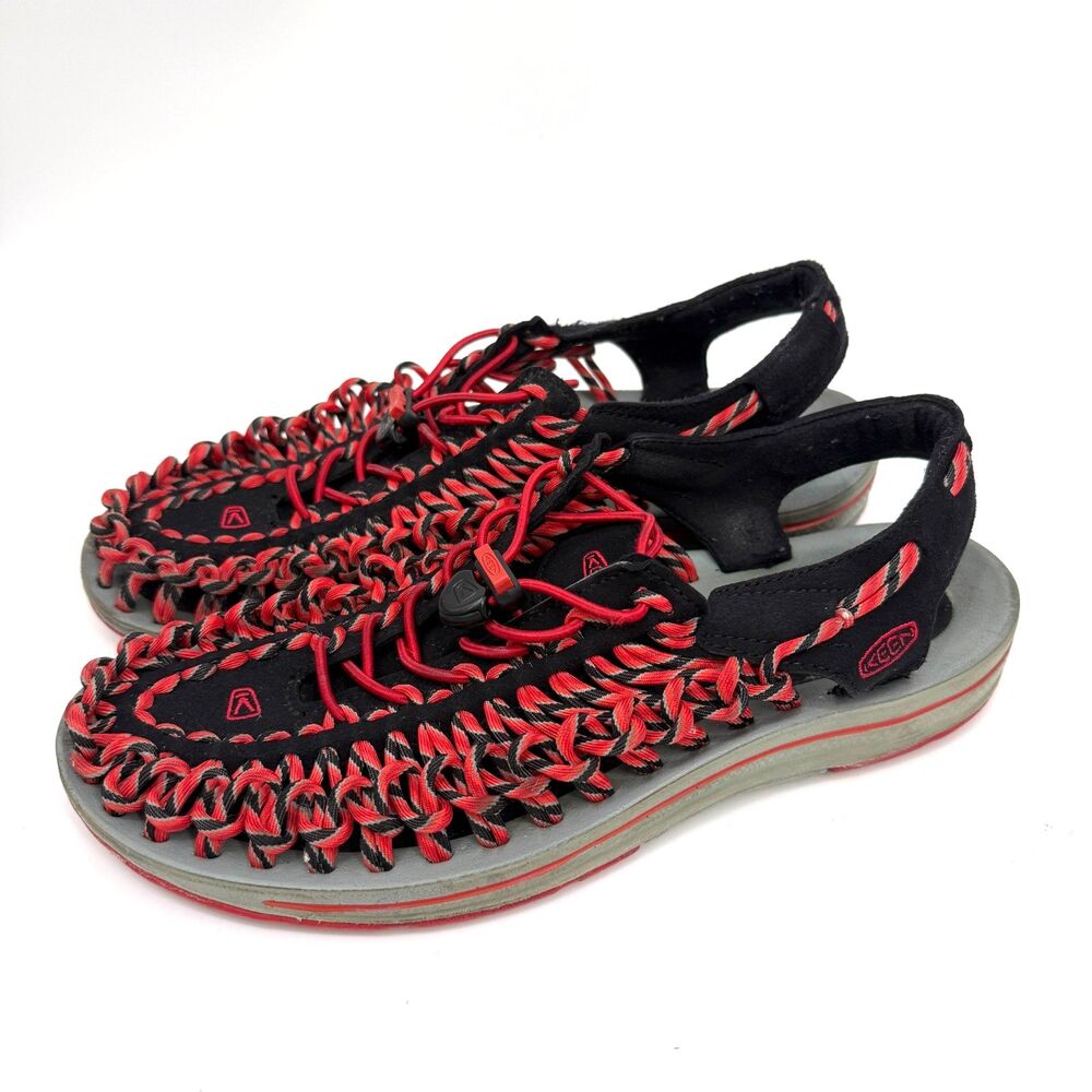 Keen Mens 10 Uneek Flay Cord Outdoor Waterproof Hiking Sandals Sneaker Black Red
